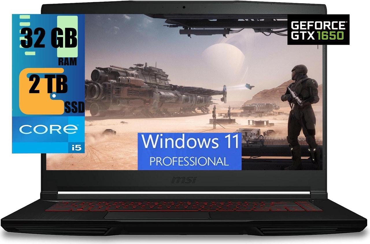 MSI GF63 Thin 15 Gaming Laptop, 15.6" FHD Display, 11th Generation Intel Hexa-Core i5-11400H 6 core Processor, NVIDIA GeForce GTX 1650 4GB, 32GB DDR4  2TB PCIe SSD, Backlit USB-C, Windows 11 Pro