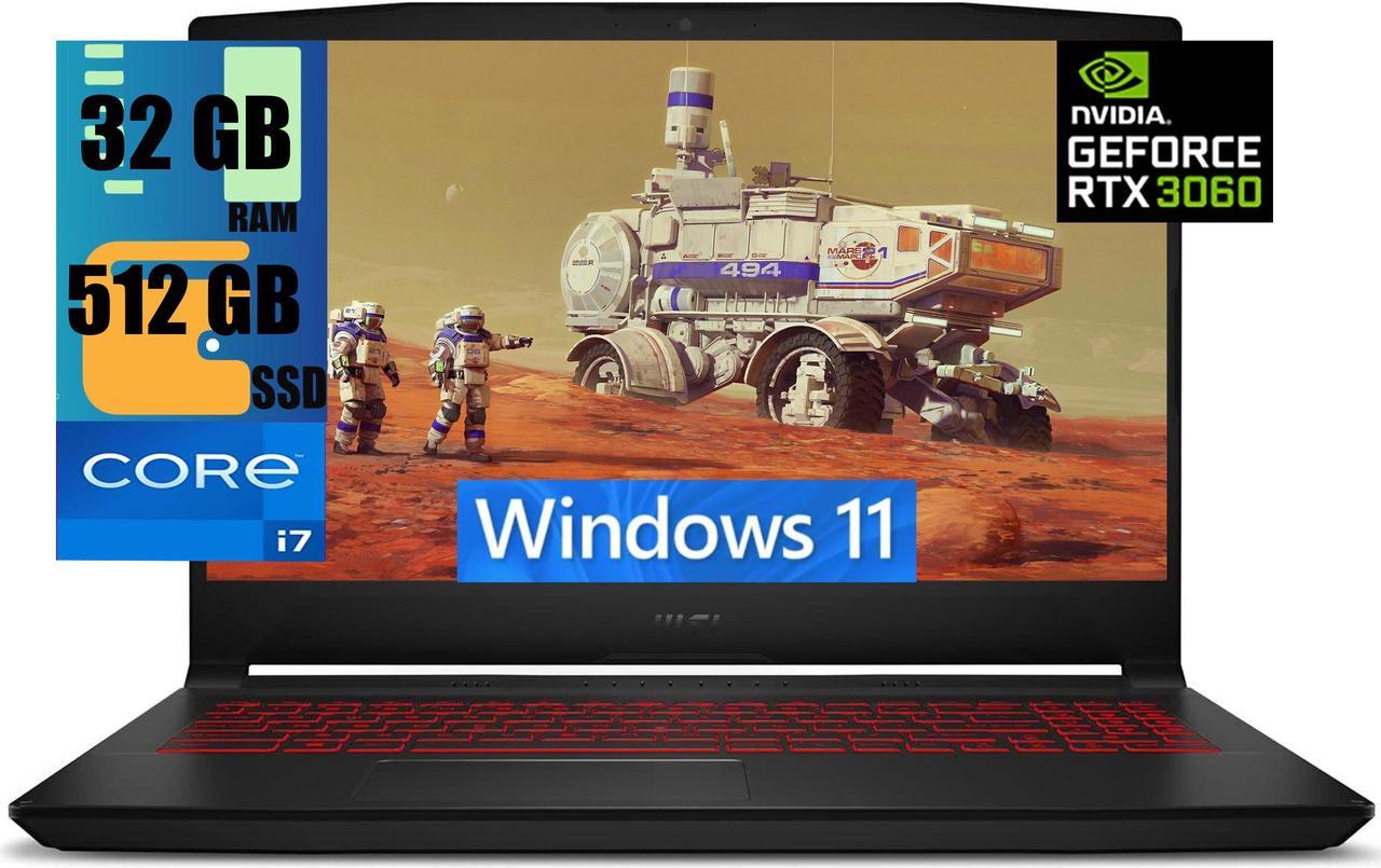 MSI Katana GF66 15 Gaming Laptop, 15.6" FHD 144Hz Display, Intel Core i7-11800H 8 Core Processor, NVIDIA GeForce RTX 3060 6GB GDDR6, 32GB DDR4  512GB PCIe SSD, Wi-Fi 6, Backlit Keyboard, Windows 11