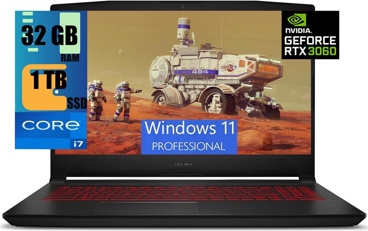 MSI Katana GF66 15 Gaming Laptop, 15.6" FHD 144Hz Display, Intel Core i7-11800H 8 Core Processor, NVIDIA GeForce RTX 3060 6GB GDDR6, 32GB DDR4  1TB PCIe SSD, Wi-Fi 6, Backlit Keyboard, Windows 11 Pro