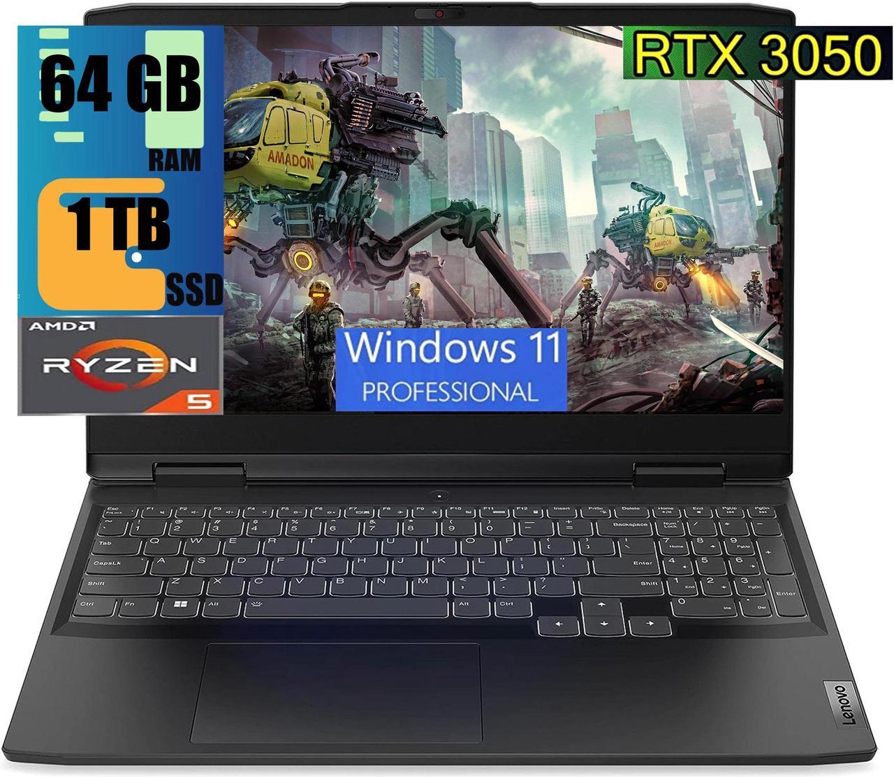 Lenovo IdeaPad Gaming 3 15 Laptop Computer, 15.6" Full HD 120Hz Display, AMD 6-core Ryzen 5 6600H Processor, GeForce RTX 3050 4GB Graphic, 64GB DDR5  1TB PCIe SSD, Backlit, Windows 11 Pro