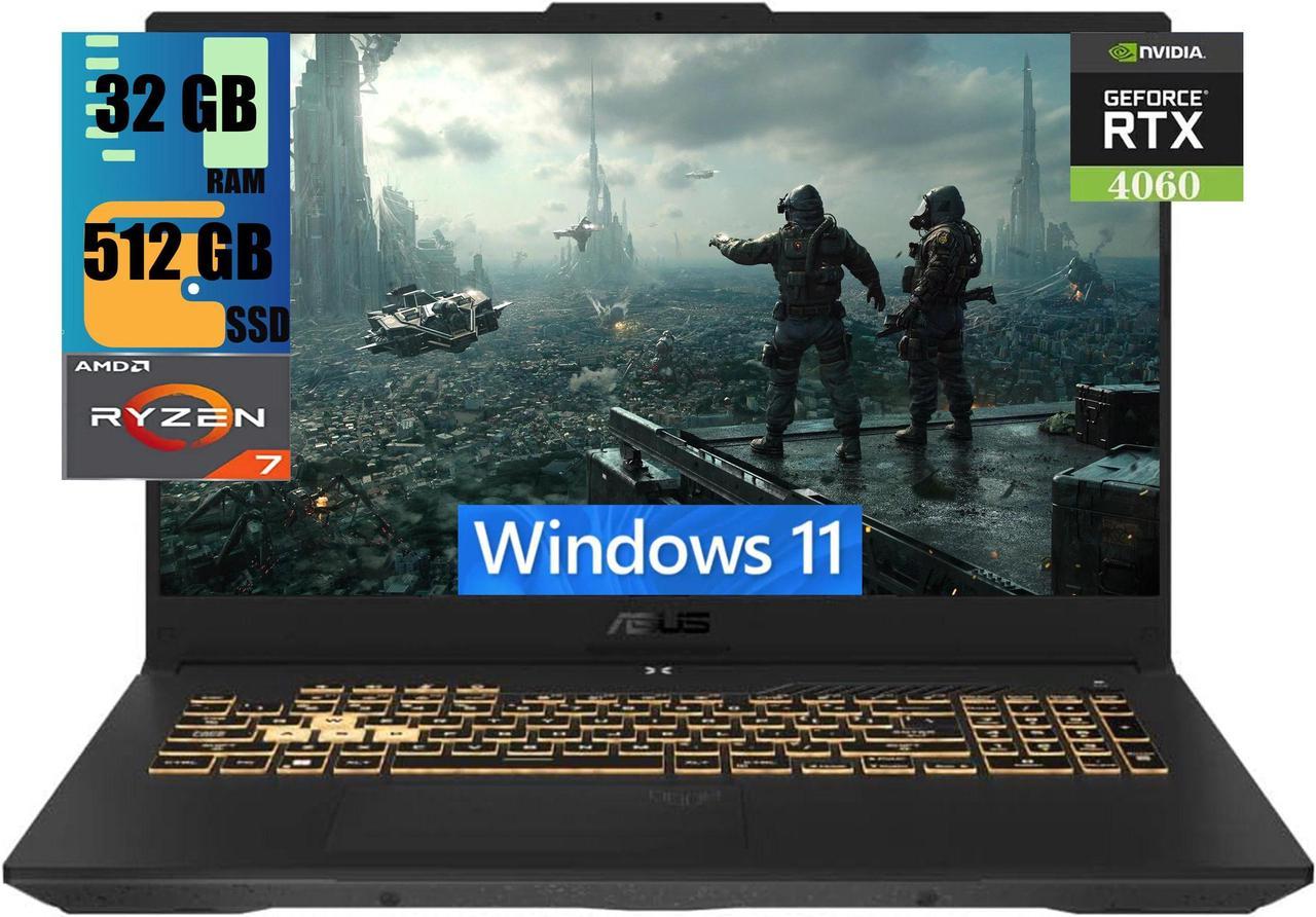 ASUS TUF Gaming A17 Gaming Laptop, 17.3" FHD 144Hz Display, AMD Ryzen 7 7735HS 8 Cores processor, NVIDIA GeForce RTX 4060 8GB GDDR6, 32GB DDR5  512GB PCIe SSD, Wi-Fi 6 Bluetooth 5.2, Windows 11