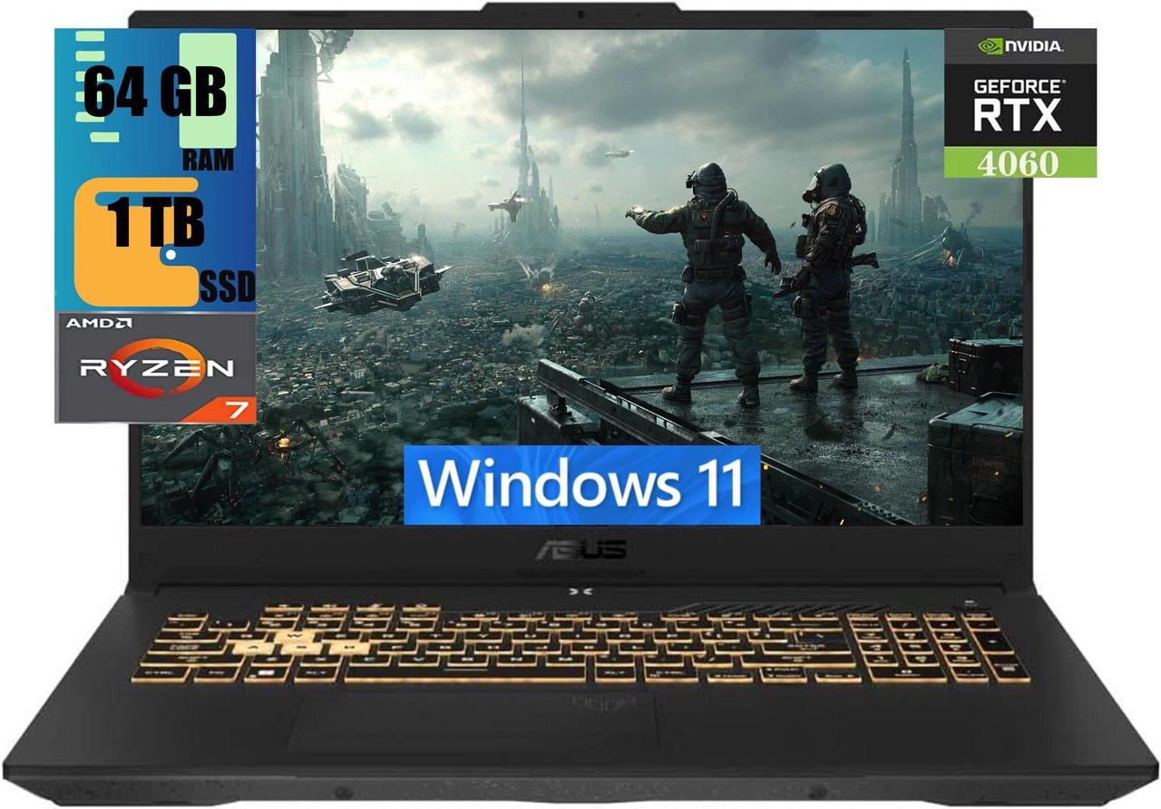 ASUS TUF Gaming A17 Gaming Laptop, 17.3" FHD 144Hz Display, AMD Ryzen 7 7735HS 8 Cores processor, NVIDIA GeForce RTX 4060 8GB GDDR6, 64GB DDR5  1TB PCIe SSD, Wi-Fi 6 Bluetooth 5.2, Windows 11