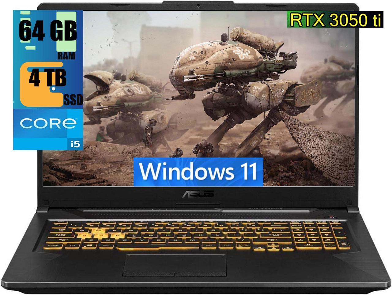 ASUS TUF 17 Gaming Laptop, 17.3" Full HD 144Hz Display, Intel Core i5-11260H 6 Cores Processor, NVIDIA GeForce RTX 3050 Ti 4GB GDDR6, 64GB DDR4  4TB PCIe SSD, WiFi 6, Windows 11