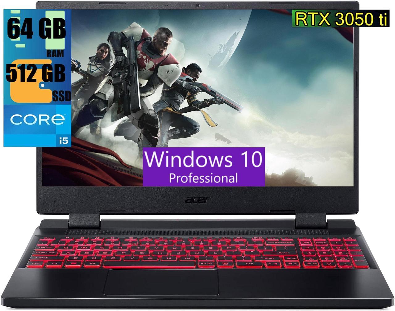 Acer Nitro 5 15 Gaming Laptop, 15.6" FHD 144Hz Display, Intel Core i5-12500H 12 cores Processor, NVIDIA GeForce RTX 3050 Ti 4GB GDDR6, 64GB DDR4  512GB PCIe SSD, Backlit Keyboard, Windows 10 Pro