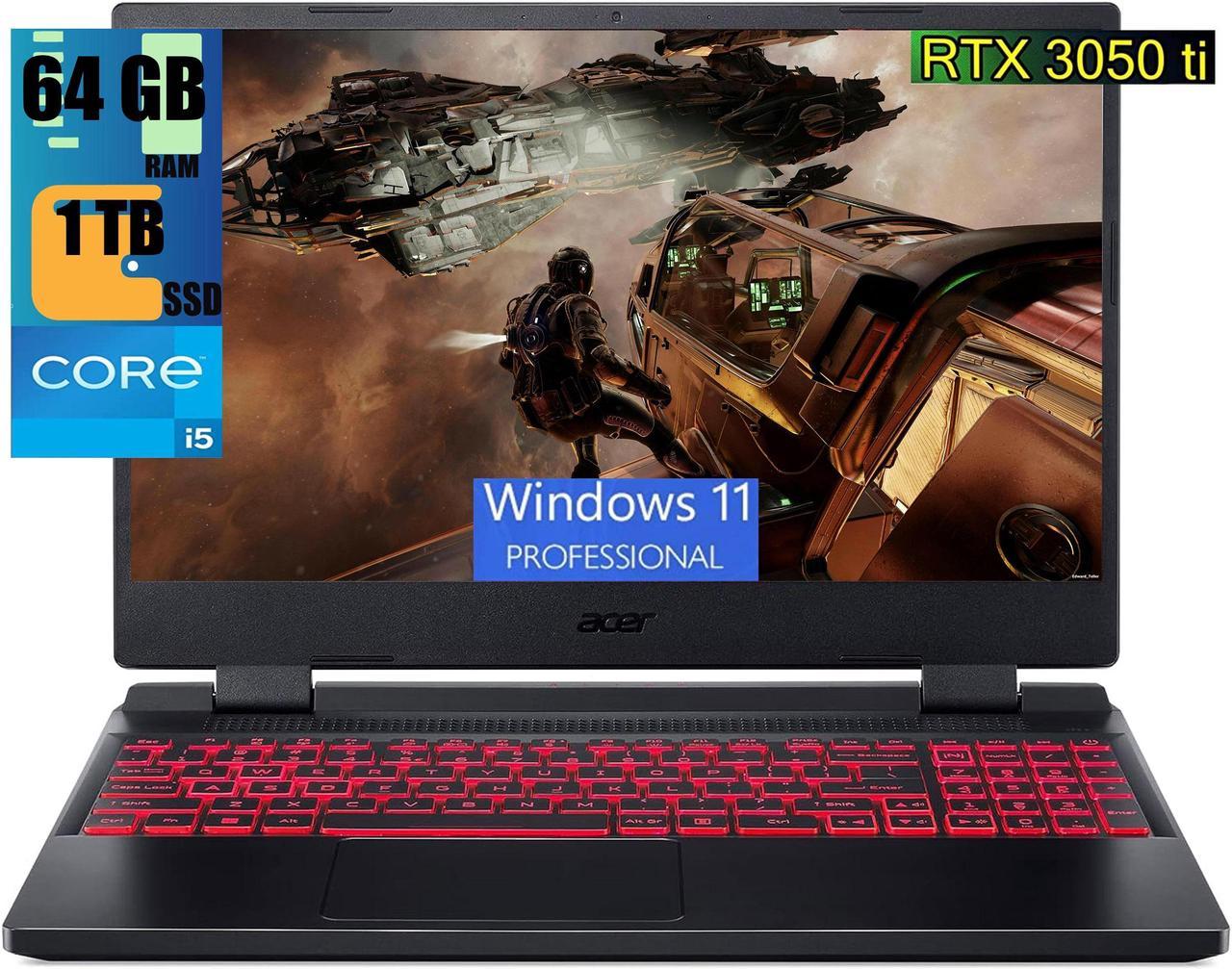 Acer Nitro 5 15 Gaming Laptop, 15.6" FHD 144Hz Display, Intel Core i5-12500H 12 cores Processor, NVIDIA GeForce RTX 3050 Ti 4GB GDDR6, 64GB DDR4  1TB PCIe SSD, Backlit Keyboard, Windows 11 Pro