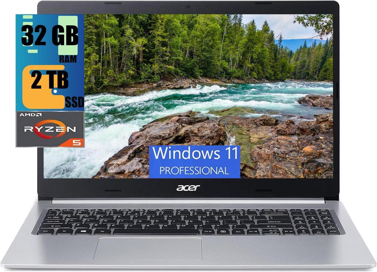 Acer Aspire 5 15 Slim Laptop, 15.6" Full HD (1920 x 1080), AMD Ryzen 5 5500U 6 Core Processor, AMD Radeon Graphics, 32GB DDR4  2TB PCIe SSD, WiFi 6, Backlit KB, Windows 11 Pro