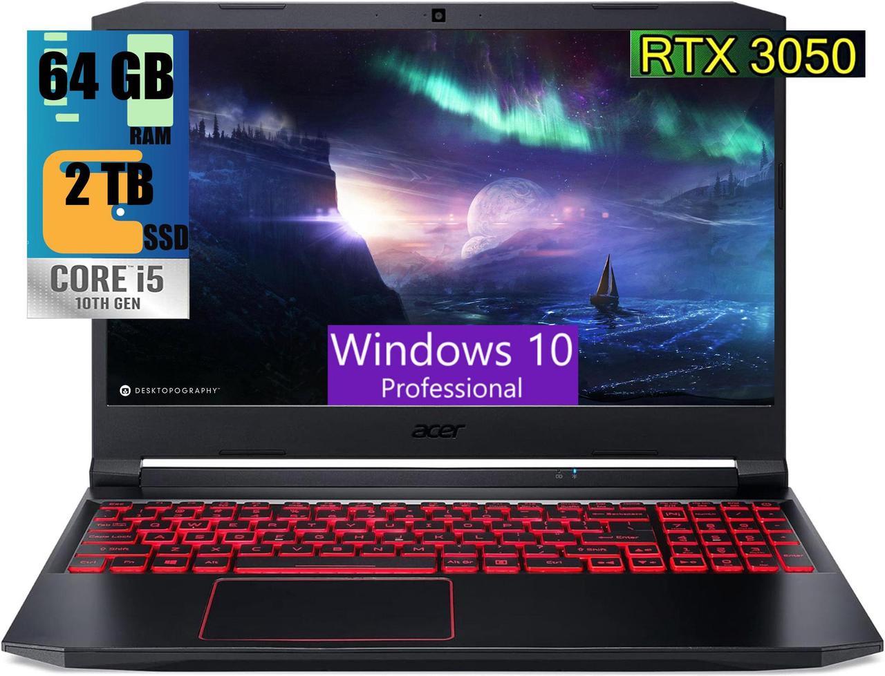 Acer Nitro 5 Gaming Laptop, 15.6" FHD 144Hz, Intel Core i5-10300H 4-core Processor, NVIDIA GeForce RTX 3050 4GB GDDR6, 64GB DDR4  2TB PCIe SSD, WiFi6, Backlit Keyboard, Windows 10 Pro