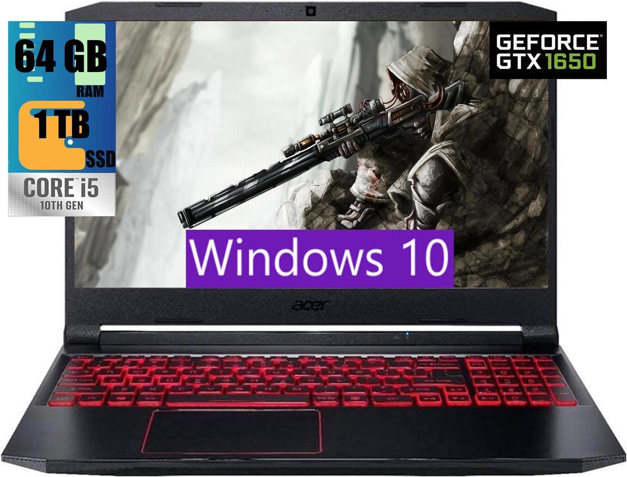 Acer Nitro 5 15 Gaming Laptop, 15.6" Full HD display, Intel Core i5-10300H 4 core Processor, GeForce GTX 1650 4 GB Graphics, 64GB DDR4  1TB PCIe SSD, WiFi 6, Backlit Keyboard, Windows 10