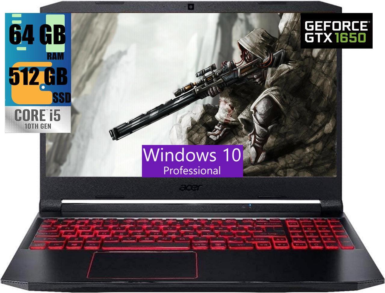 Acer Nitro 5 15 Gaming Laptop, 15.6" Full HD display, Intel Core i5-10300H 4 core Processor, GeForce GTX 1650 4 GB Graphics, 64GB DDR4  512GB PCIe SSD, WiFi 6, Backlit Keyboard, Windows 10 Pro