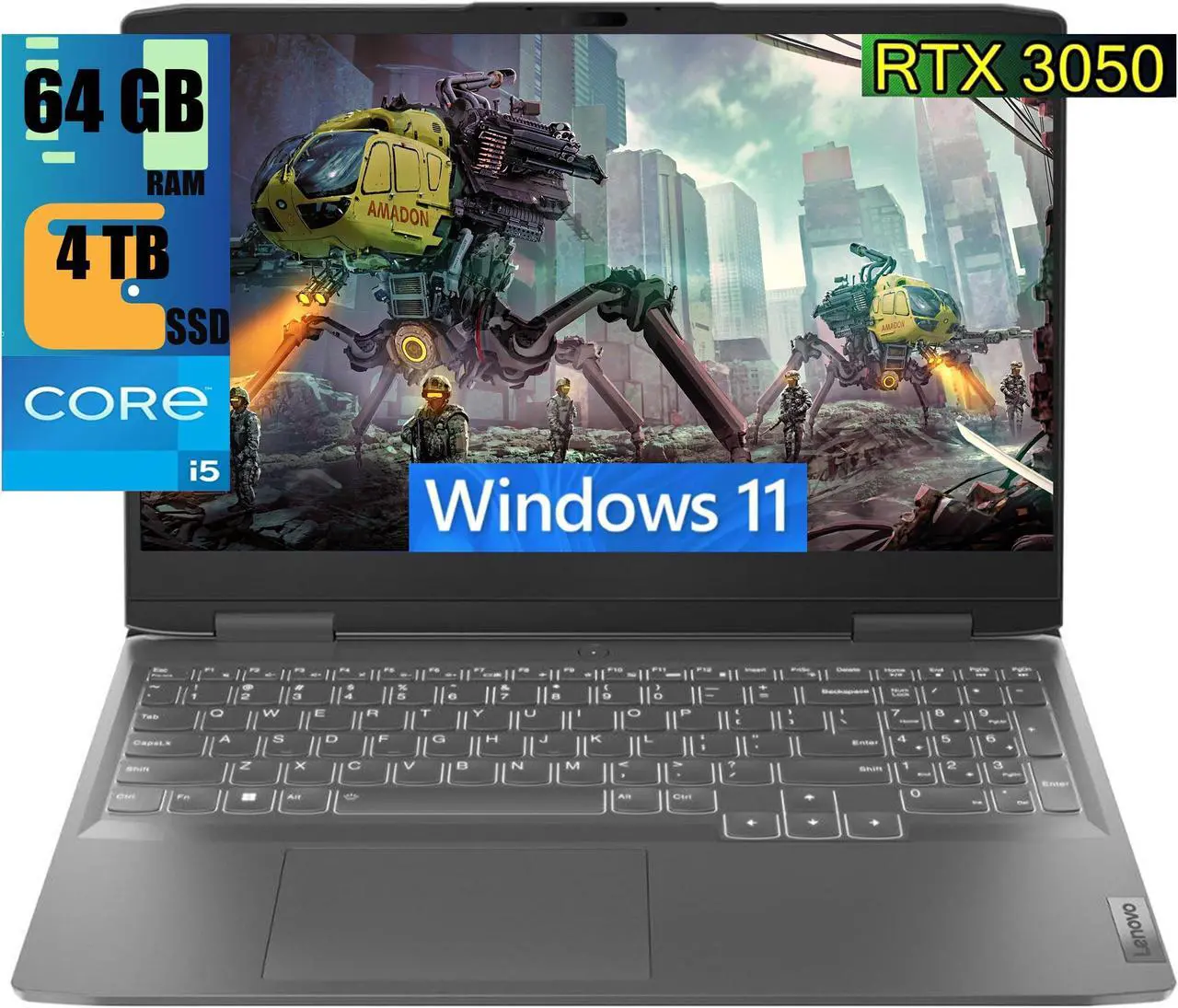 Main image of Lenovo LOQ 15 Gaming Laptop, 15.6" FHD 144 Hz Display, Intel Core i5-13420H 8-core Processor, NVIDIA GeForce RTX 3050 6GB GDDR6, 64GB DDR5  4TB PCIe SSD, Backlit KB, Wi-Fi 6E, Windows 11