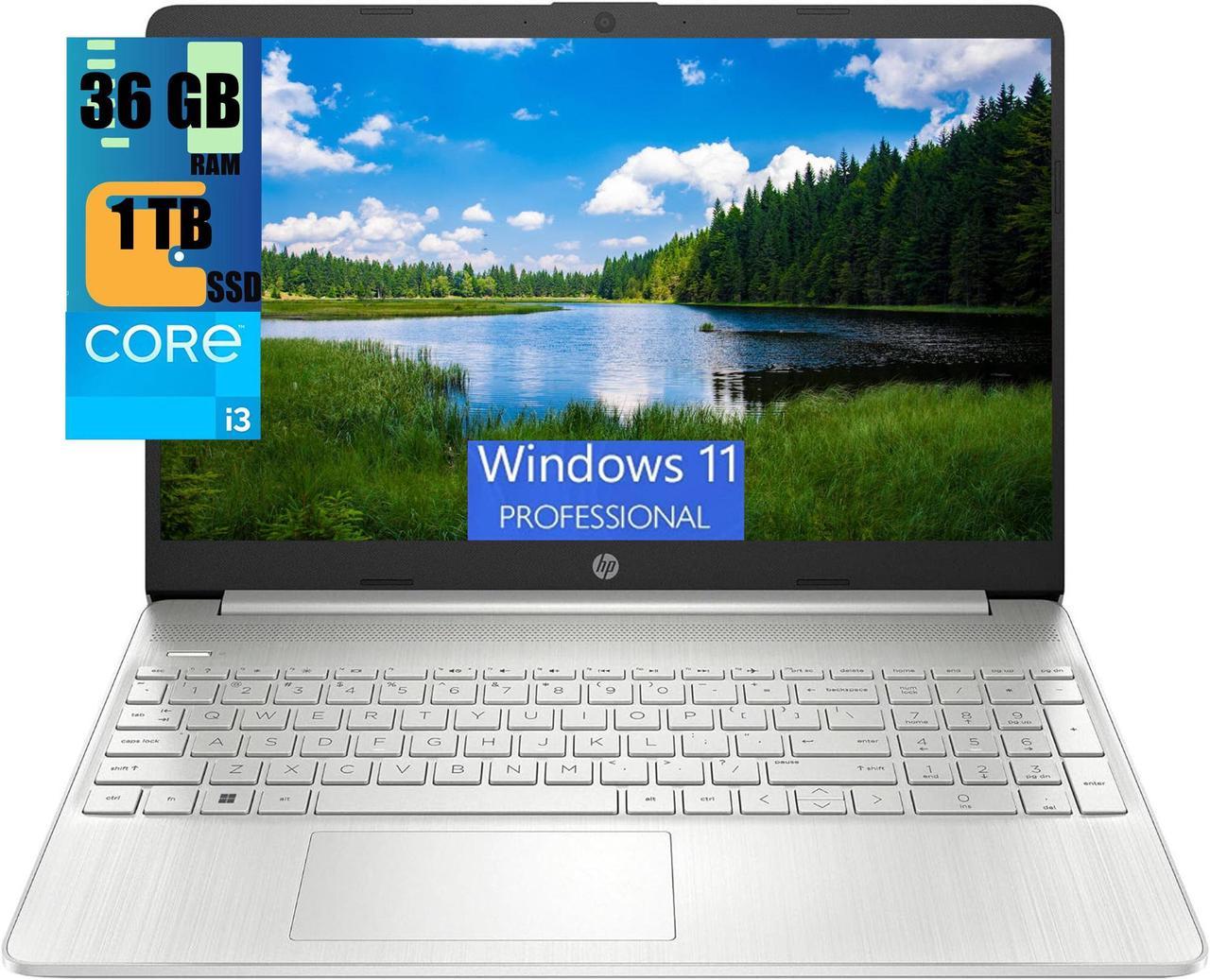 HP 15 Laptop, 15.6" Full HD (1920 x 1080) Display, Intel Core i3-1115G4 2 Cores Processor, Intel UHD Graphics, 36GB DDR4  1TB PCIe SSD, WiFi, Bluetooth 4.2, Webcam, Windows 11 Pro