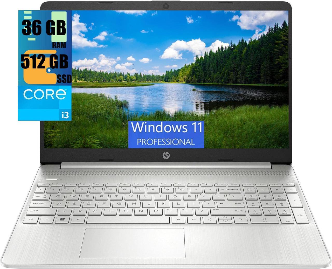 HP 15 Laptop, 15.6" Full HD (1920 x 1080) Display, Intel Core i3-1115G4 2 Cores Processor, Intel UHD Graphics, 36GB DDR4  512GB PCIe SSD, WiFi, Bluetooth 4.2, Webcam, Windows 11 Pro