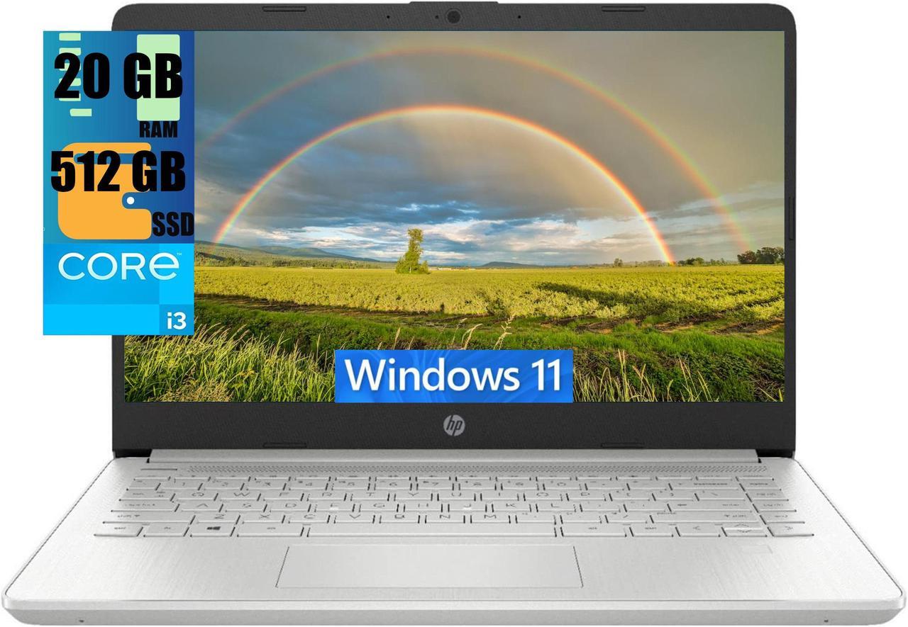 HP 14 Laptop, 14" Full HD Display, Intel Core i3-1115G4 Dual-Core Processor, Intel UHD Graphics, 20GB DDR4  512GB PCIe SSD, Webcam, WiFi, Bluetooth, Windows 11