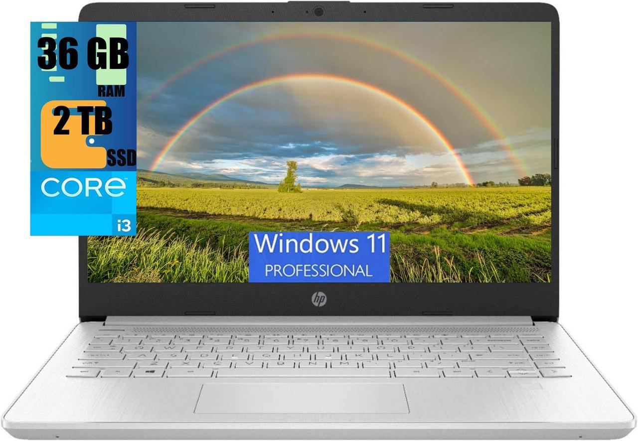 HP 14 Laptop, 14" Full HD Display, Intel Core i3-1115G4 Dual-Core Processor, Intel UHD Graphics, 36GB DDR4  2TB PCIe SSD, Webcam, WiFi, Bluetooth, Windows 11 Pro