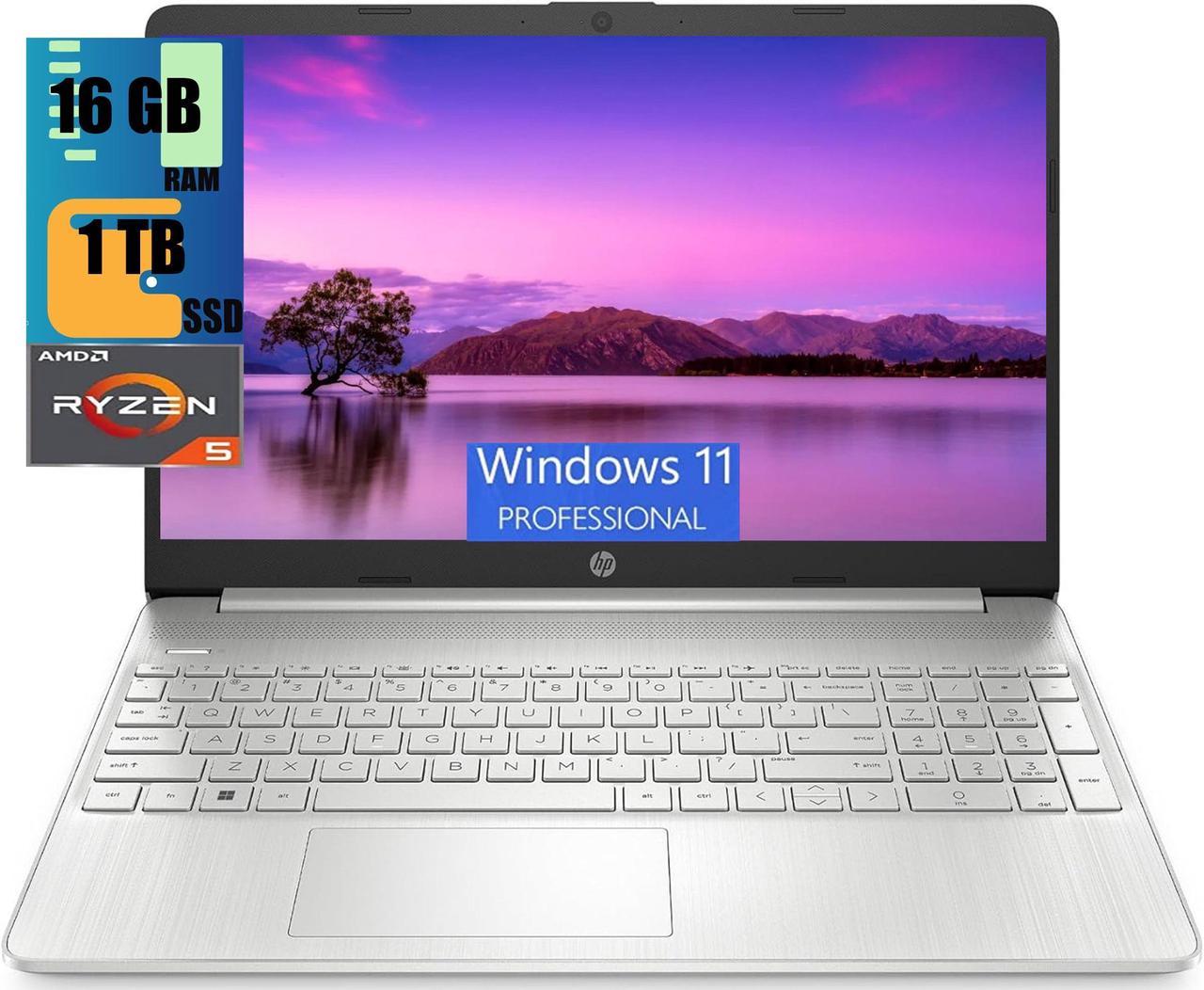 HP 15 Laptop, 15.6" HD Display, AMD Ryzen 5 5500U 6 Cores Processor, AMD Radeon Graphics, 16GB DDR4  1TB PCIe SSD, WiFi, Bluetooth, Webcam, Windows 11 Pro