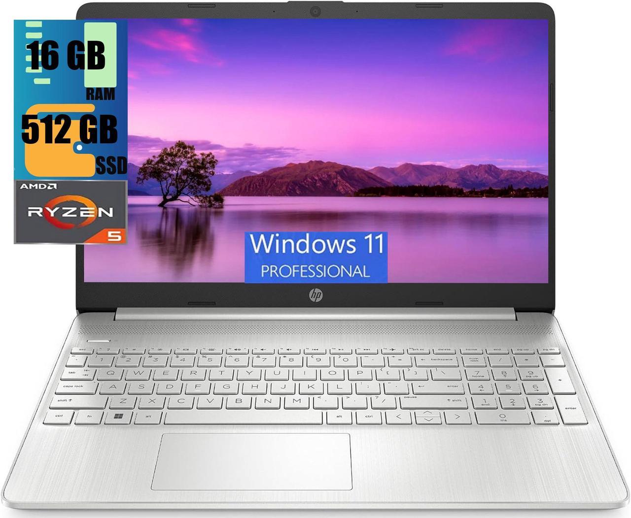 HP 15 Laptop, 15.6" HD Display, AMD Ryzen 5 5500U 6 Cores Processor, AMD Radeon Graphics, 16GB DDR4  512GB PCIe SSD, WiFi, Bluetooth, Webcam, Windows 11 Pro