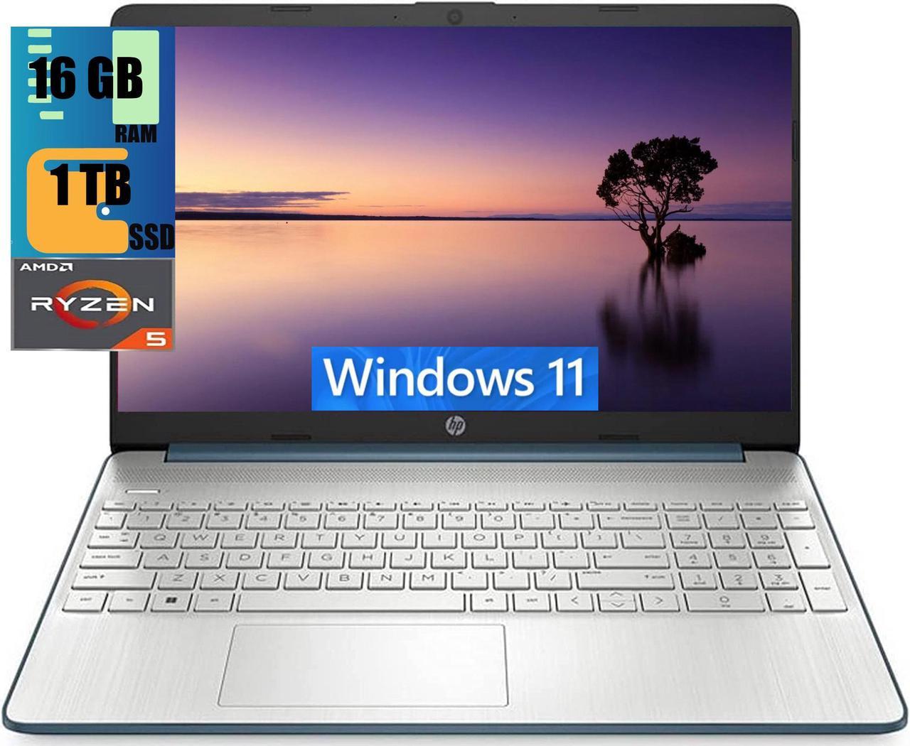 HP 15 Laptop, 15.6" FHD (1920 x 1080) Display, AMD Ryzen 5 5500U 6 Cores (Up to 4.0GHz) Processor, AMD Radeon Graphics, 16GB DDR4  1TB PCIe SSD, Bluetooth 4.2 Webcam, Windows 11