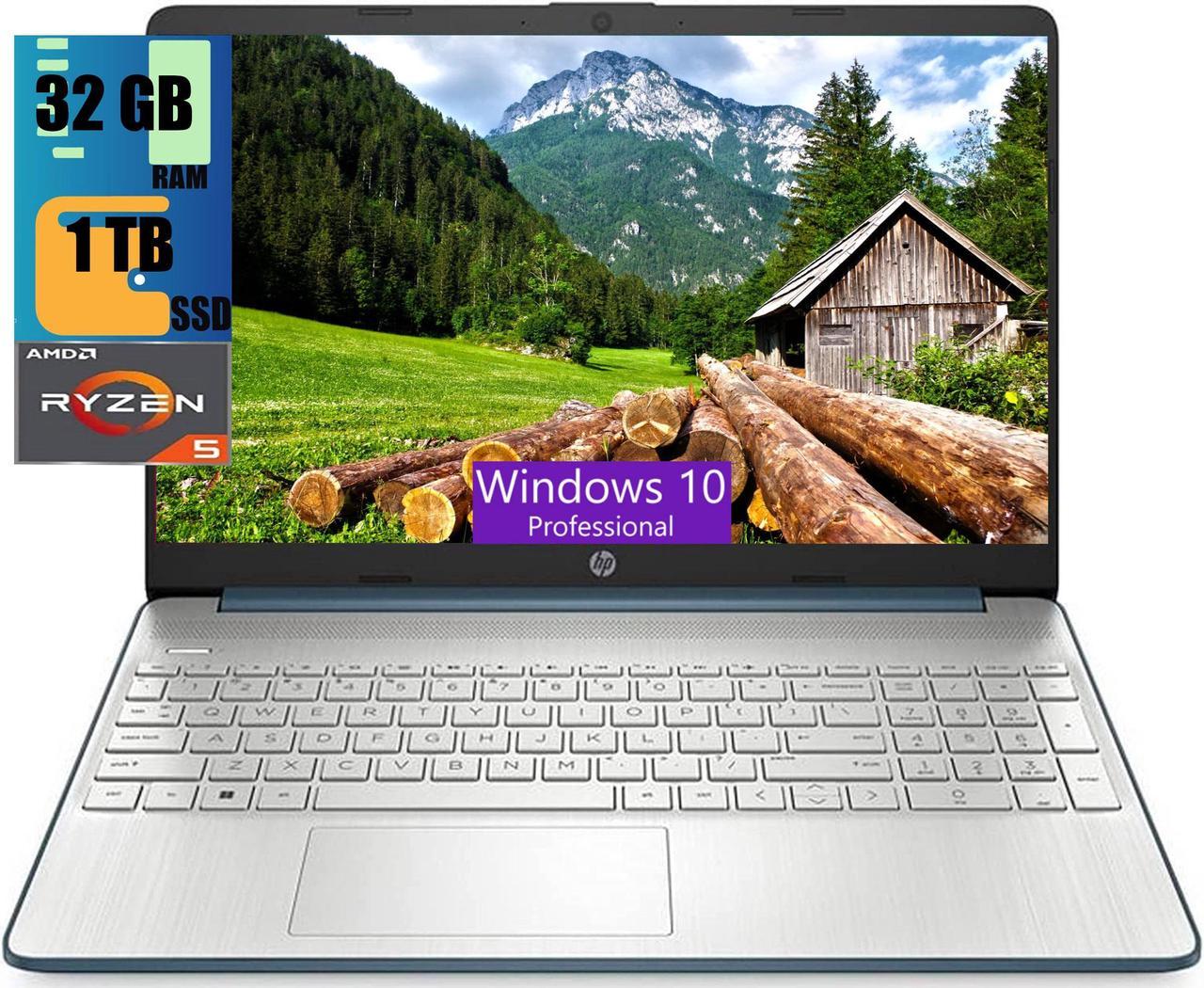 HP 15 Laptop, 15.6" FHD (1920 x 1080) Display, AMD Ryzen 5 5500U 6 Cores (Up to 4.0GHz) Processor, AMD Radeon Graphics, 32GB DDR4  1TB PCIe SSD, Bluetooth 4.2 Webcam, Windows 10 Pro