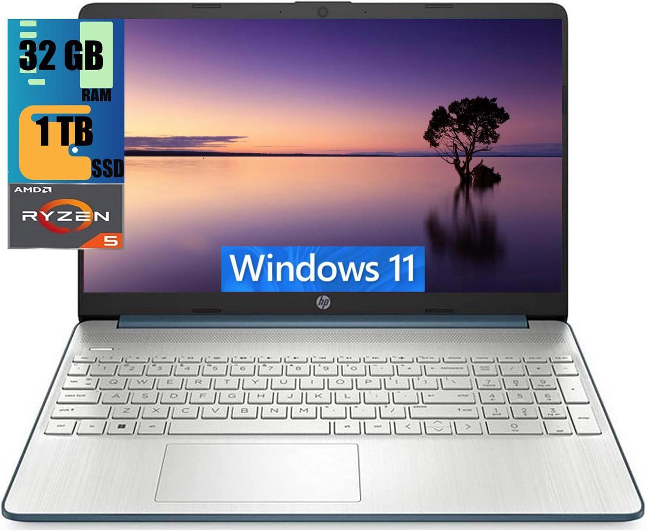 HP 15 Laptop, 15.6" FHD (1920 x 1080) Display, AMD Ryzen 5 5500U 6 Cores (Up to 4.0GHz) Processor, AMD Radeon Graphics, 32GB DDR4  1TB PCIe SSD, Bluetooth 4.2 Webcam, Windows 11