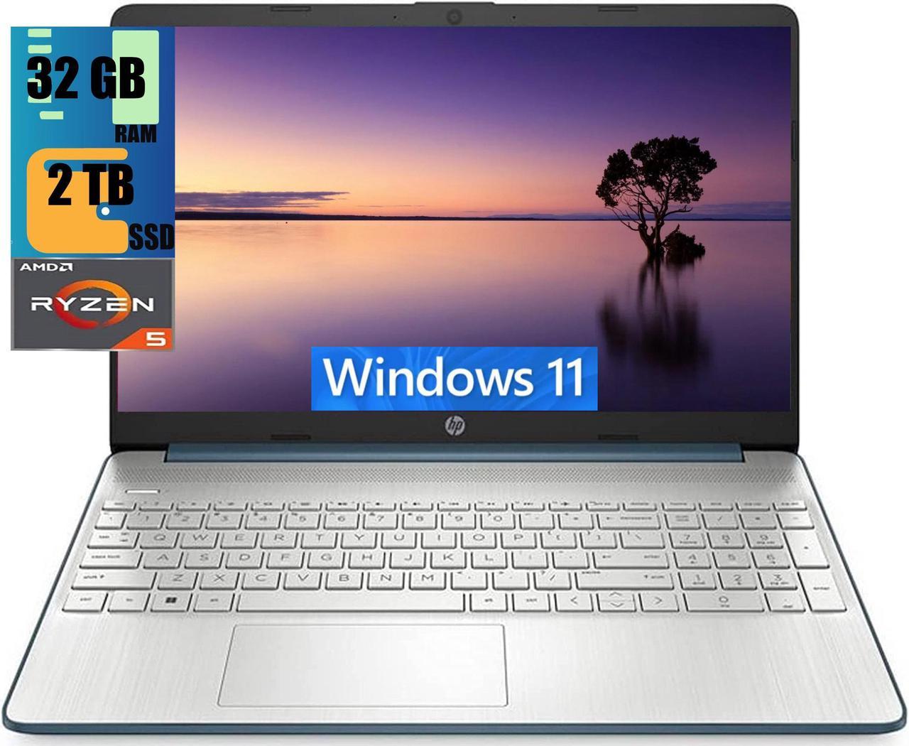 HP 15 Laptop, 15.6" FHD (1920 x 1080) Display, AMD Ryzen 5 5500U 6 Cores (Up to 4.0GHz) Processor, AMD Radeon Graphics, 32GB DDR4  2TB PCIe SSD, Bluetooth 4.2 Webcam, Windows 11