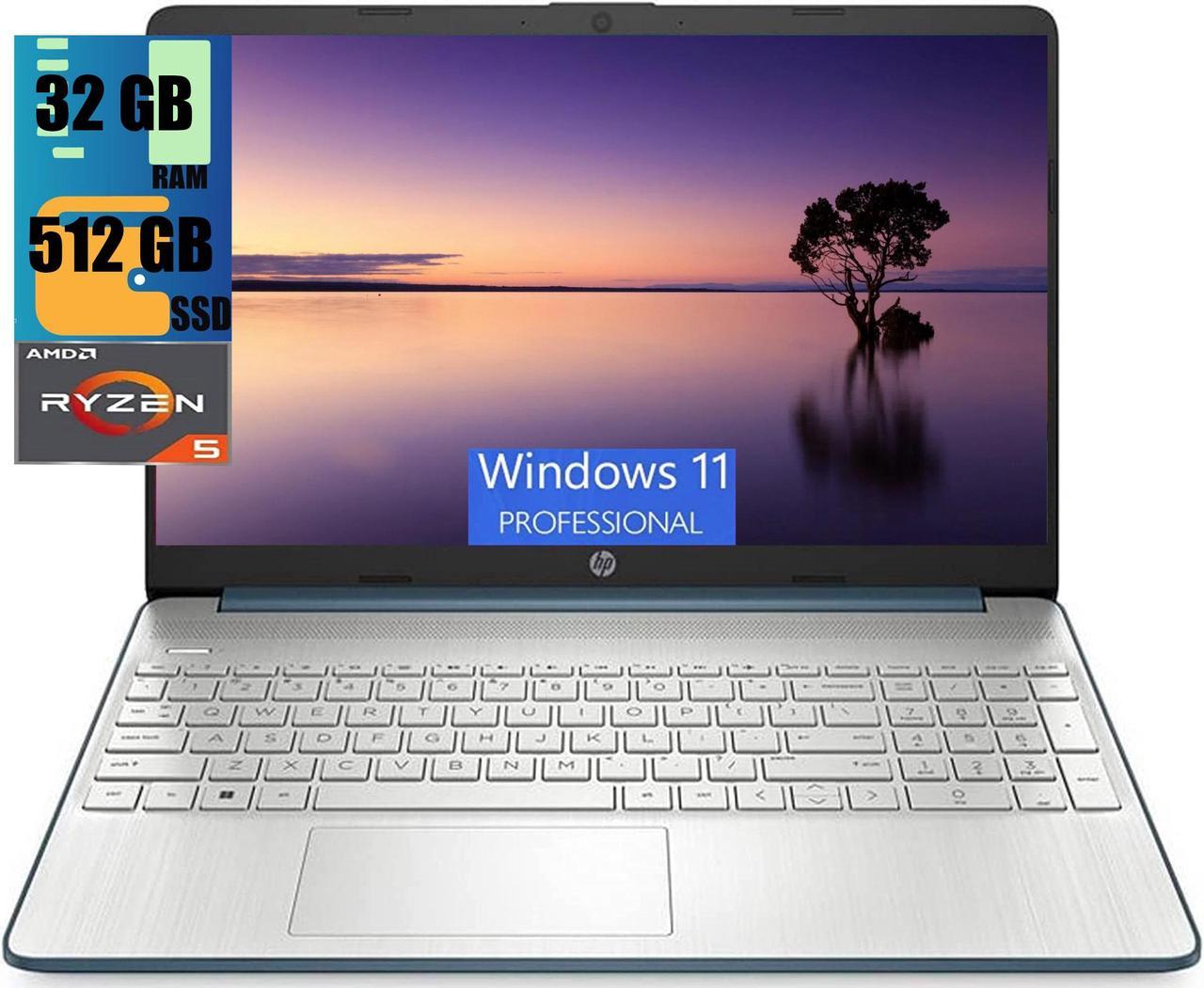 HP 15 Laptop, 15.6" FHD (1920 x 1080) Display, AMD Ryzen 5 5500U 6 Cores (Up to 4.0GHz) Processor, AMD Radeon Graphics, 32GB DDR4  512GB PCIe SSD, Bluetooth 4.2 Webcam, Windows 11 Pro