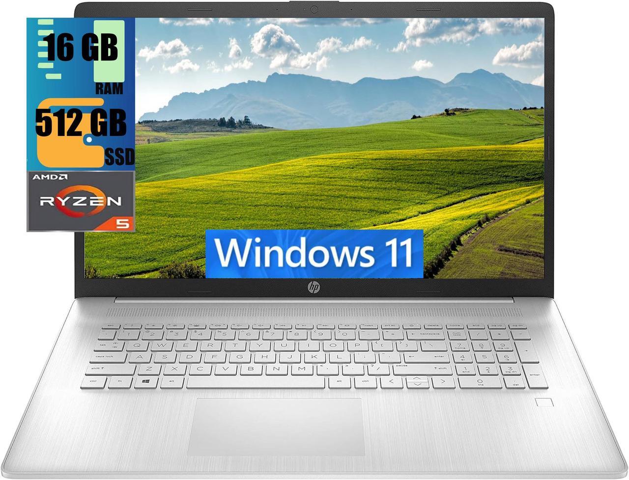 HP 17 Laptop, 17.3" FHD (1920 x 1080) Display, AMD Ryzen 5 5500U 6-Core up to 4.0GHz Processor, AMD Radeon Graphics, 16GB DDR4  512GB PCIe SSD, Fingerprint, Webcam, WiFi, Windows 11