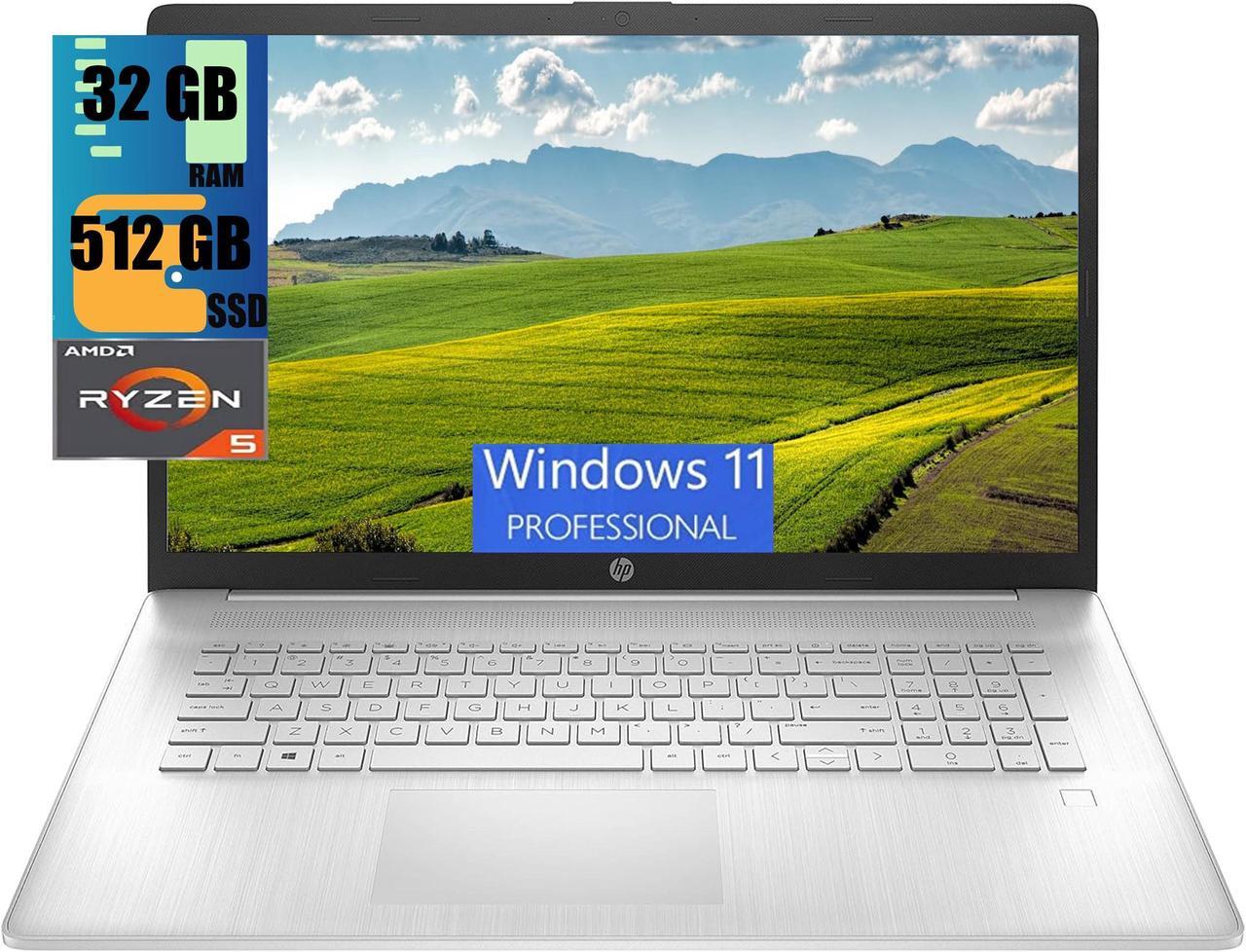 HP 17 Laptop, 17.3" FHD (1920 x 1080) Display, AMD Ryzen 5 5500U 6-Core up to 4.0GHz Processor, AMD Radeon Graphics, 32GB DDR4  512GB PCIe SSD, Fingerprint, Webcam, WiFi, Windows 11 Pro