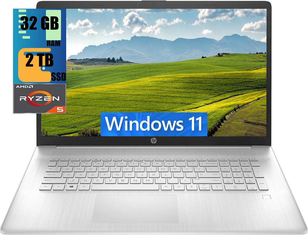 HP 17 Laptop, 17.3" FHD (1920 x 1080) Display, AMD Ryzen 5 5500U 6-Core up to 4.0GHz Processor, AMD Radeon Graphics, 32GB DDR4  2TB PCIe SSD, Fingerprint, Webcam, WiFi, Windows 11