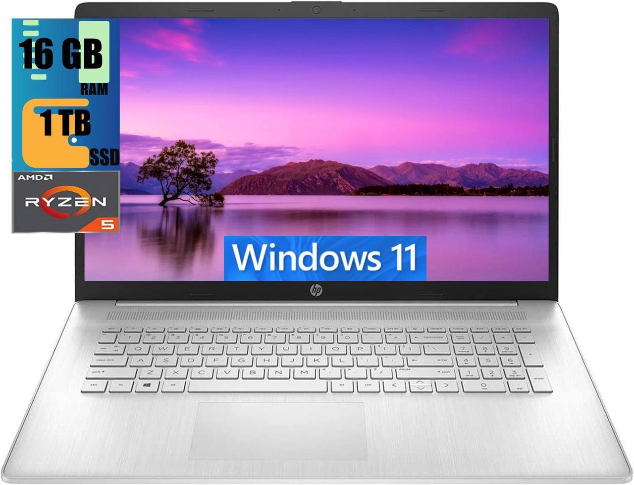 HP 17 Laptop, 17.3" HD+ Touchscreen, AMD Ryzen 5 5500U 6 cores Processor, AMD Radeon Graphics, 16GB DDR4  1TB PCIe SSD, Wi-Fi, Bluetooth 5, Webcam, Windows 11