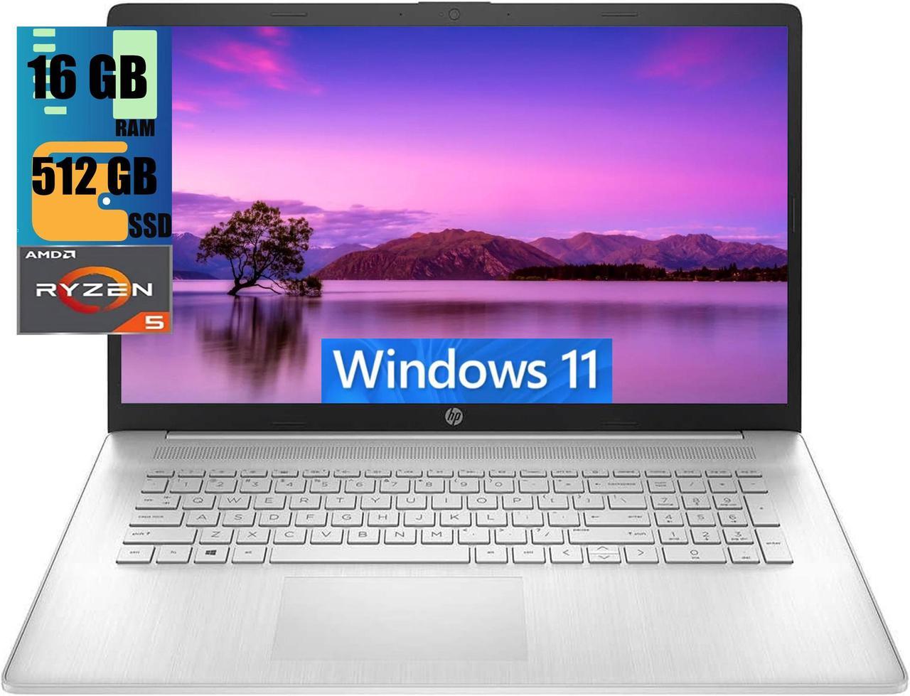 HP 17 Laptop, 17.3" HD+ Touchscreen, AMD Ryzen 5 5500U 6 cores Processor, AMD Radeon Graphics, 16GB DDR4  512GB PCIe SSD, Wi-Fi, Bluetooth 5, Webcam, Windows 11