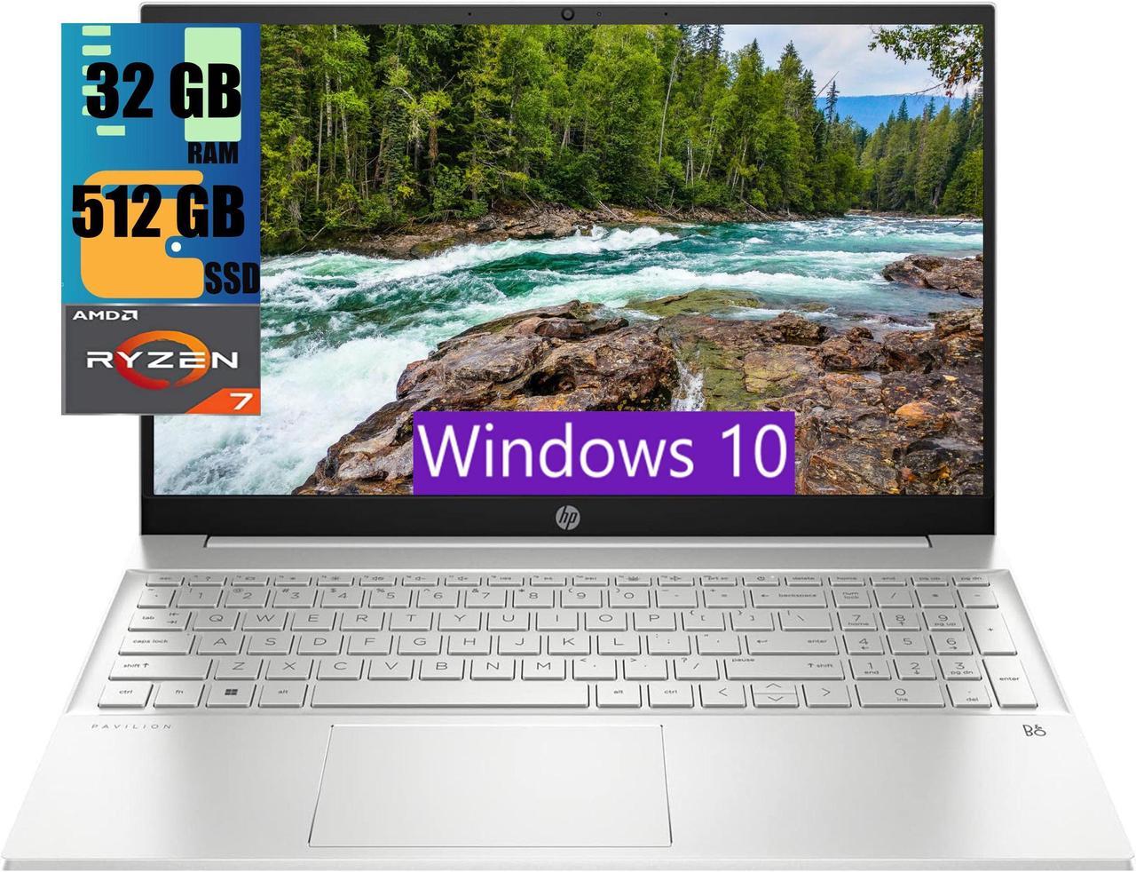 HP Pavilion 15 Laptop, 15.6" FHD (1920 x 1080) Display, AMD Ryzen 7 7730U 8 cores Processor, AMD Radeon Graphics, 32GB DDR4  512GB PCIe SSD, Webcam, Wi-Fi, Bluetooth, Windows 10