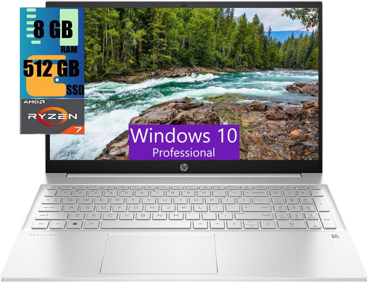 HP Pavilion 15 Laptop, 15.6" FHD (1920 x 1080) Display, AMD Ryzen 7 7730U 8 cores Processor, AMD Radeon Graphics, 8GB DDR4  512GB PCIe SSD, Webcam, Wi-Fi, Bluetooth, Windows 10 Pro