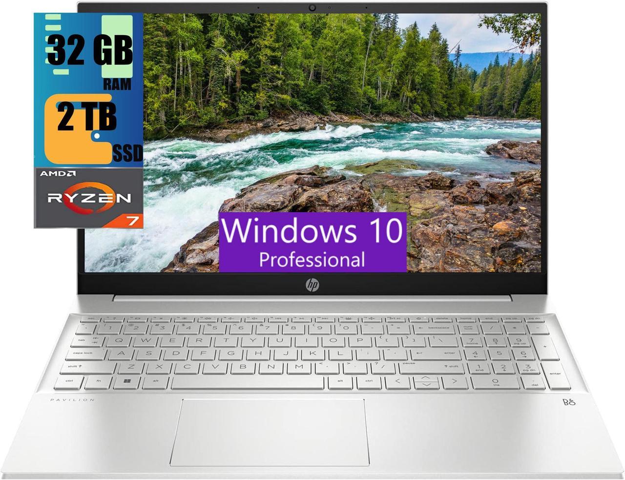 HP Pavilion 15 Laptop, 15.6" FHD (1920 x 1080) Display, AMD Ryzen 7 7730U 8 cores Processor, AMD Radeon Graphics, 32GB DDR4  2TB PCIe SSD, Webcam, Wi-Fi, Bluetooth, Windows 10 Pro