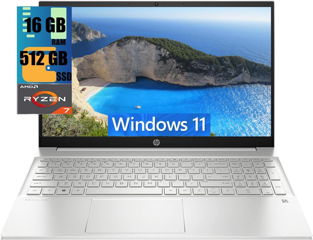 HP Pavilion 15 Laptop, 15.6" FHD (1920 x 1080) Display, AMD Ryzen 7 7730U 8 cores Processor, AMD Radeon Graphics, 16GB DDR4  512GB PCIe SSD, Webcam, Wi-Fi, Bluetooth, Windows 11