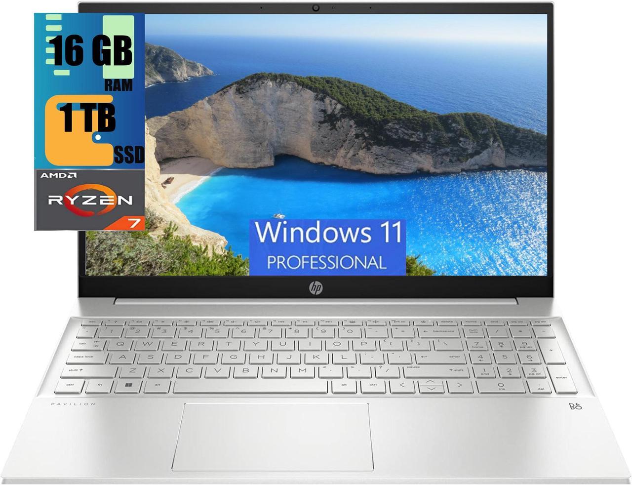 HP Pavilion 15 Laptop, 15.6" FHD (1920 x 1080) Display, AMD Ryzen 7 7730U 8 cores Processor, AMD Radeon Graphics, 16GB DDR4  1TB PCIe SSD, Webcam, Wi-Fi, Bluetooth, Windows 11 Pro