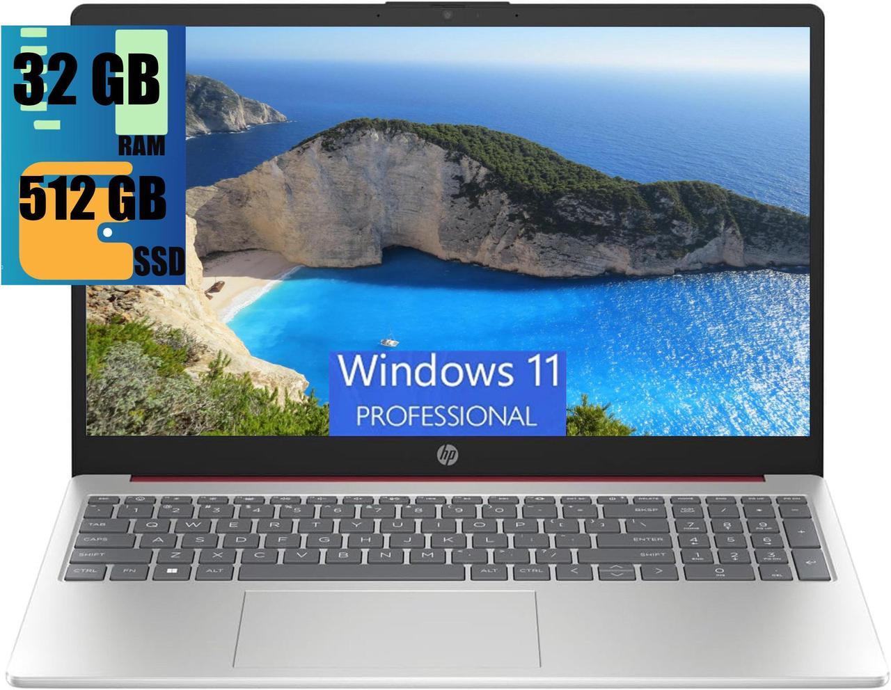 HP 15 Laptop, 15.6" HD Display, Intel Pentium N200 Quad-Core Processor, Intel UHD Graphics, 32GB DDR4  512GB PCIe SSD, WiFi, Webcam, Fast Charge, HDMI, Windows 11 Pro