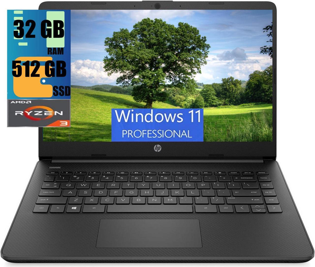 HP 14 Laptop, 14" HD Touchscreen, AMD Ryzen 3 5300U 4 Cores Processor, AMD Radeon Graphics, 32GB DDR4  512GB PCIe SSD, Wi-Fi, Bluetooth, HDMI, Webcam, Windows 11 Pro