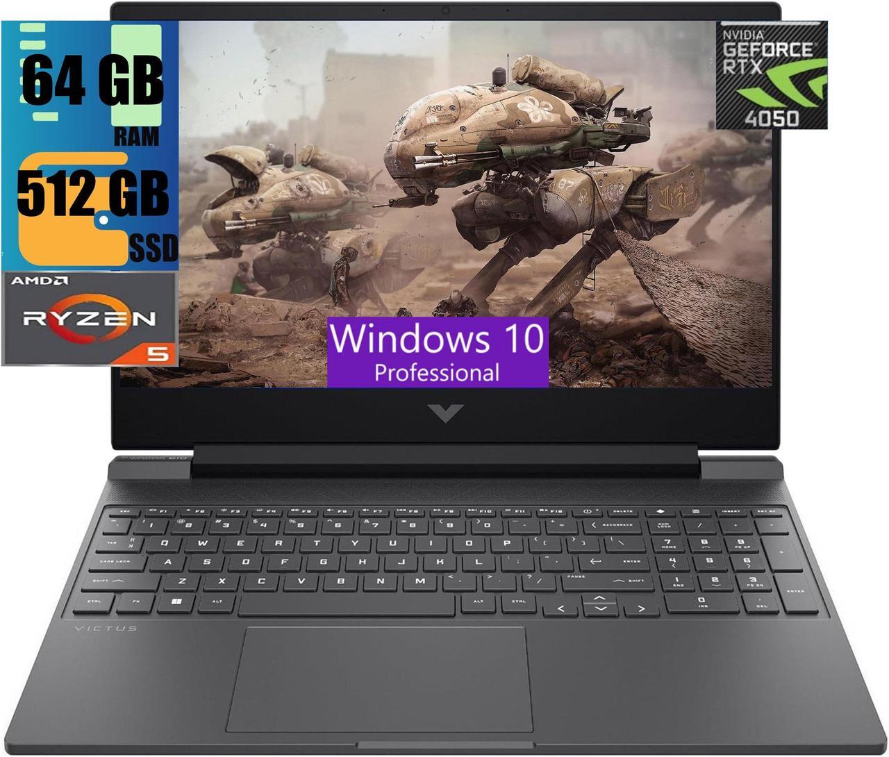 HP Victus 15 Gaming Laptop, 15.6" FHD 144Hz Display, AMD Ryzen 5 8645HS 6-core Processor, NVIDIA GeForce RTX 4050 6 GB GDDR6, 64GB DDR5  512GB PCIe SSD, Backlit Keyboard, Windows 10 Pro