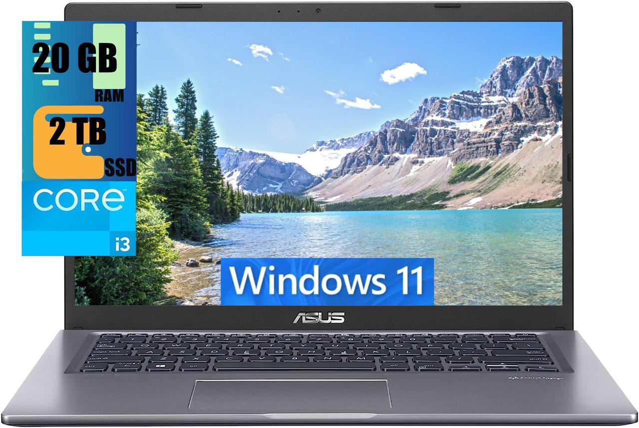 ASUS VivoBook 14 Slim Laptop, 14" FHD Display (1920 x 1080), Intel Core i3-1115G4 (Beats i7-8550U), Intel UHD graphics, 20GB DDR4  2TB PCIe SSD, Backlitkeyboard, Fingerprint Reader, Windows 11