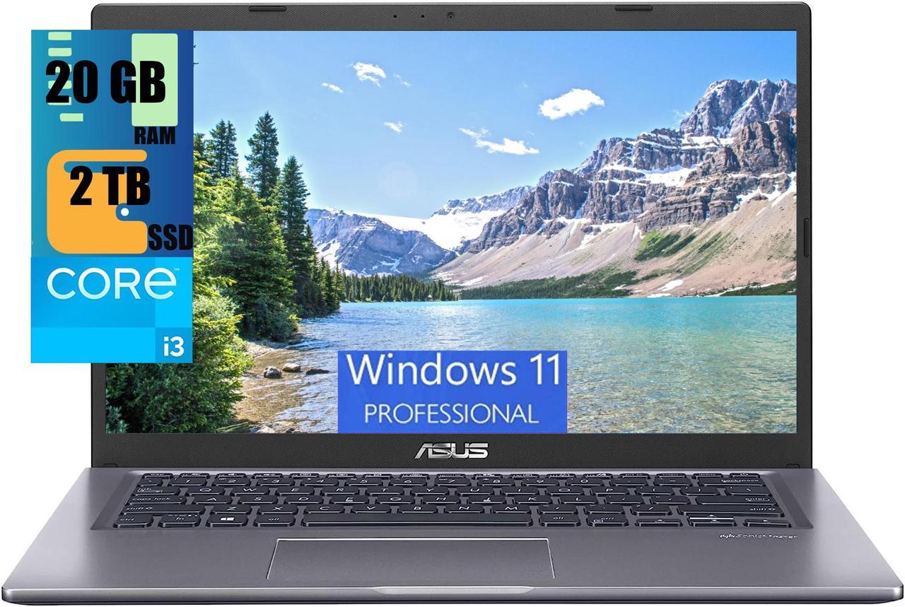 ASUS VivoBook 14 Slim Laptop, 14" FHD Display (1920 x 1080), Intel Core i3-1115G4 (Beats i7-8550U), Intel UHD graphics, 20GB DDR4  2TB PCIe SSD, Backlitkeyboard, Fingerprint Reader, Windows 11 Pro