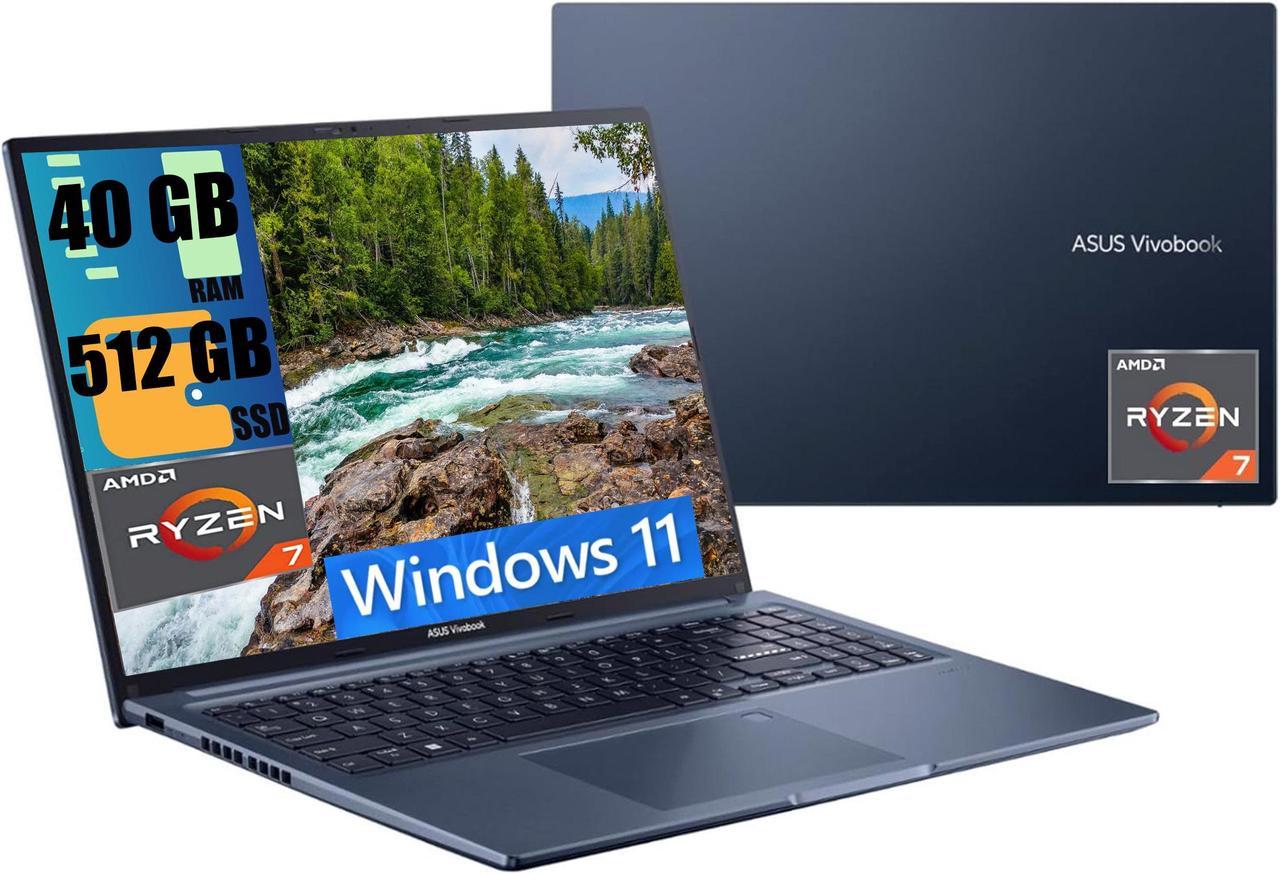 ASUS Vivobook 16 Laptop, 16" HD Display, AMD Ryzen 7 5800HS (8 core, Beats i7-1195G7), AMD Radeon Graphics, 40GB DDR4  512GB PCIe SSD, WiFi 6, Chiclet Keyboard, USB-A&C, Windows 11