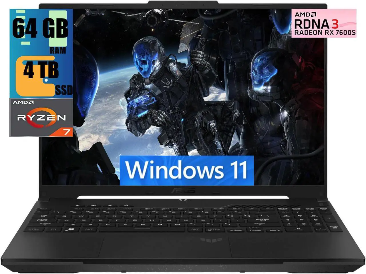 Main image of ASUS TUF Gaming A16 Laptop, 16" FHD+ 165Hz Display, AMD Ryzen 7 7735HS 8 Cores Processor, AMD Radeon RX 7600S 8GB GDDR6, 64GB DDR5  4TB PCIe SSD, Backlit USB-C USB4 Fast Charging, Windows 11