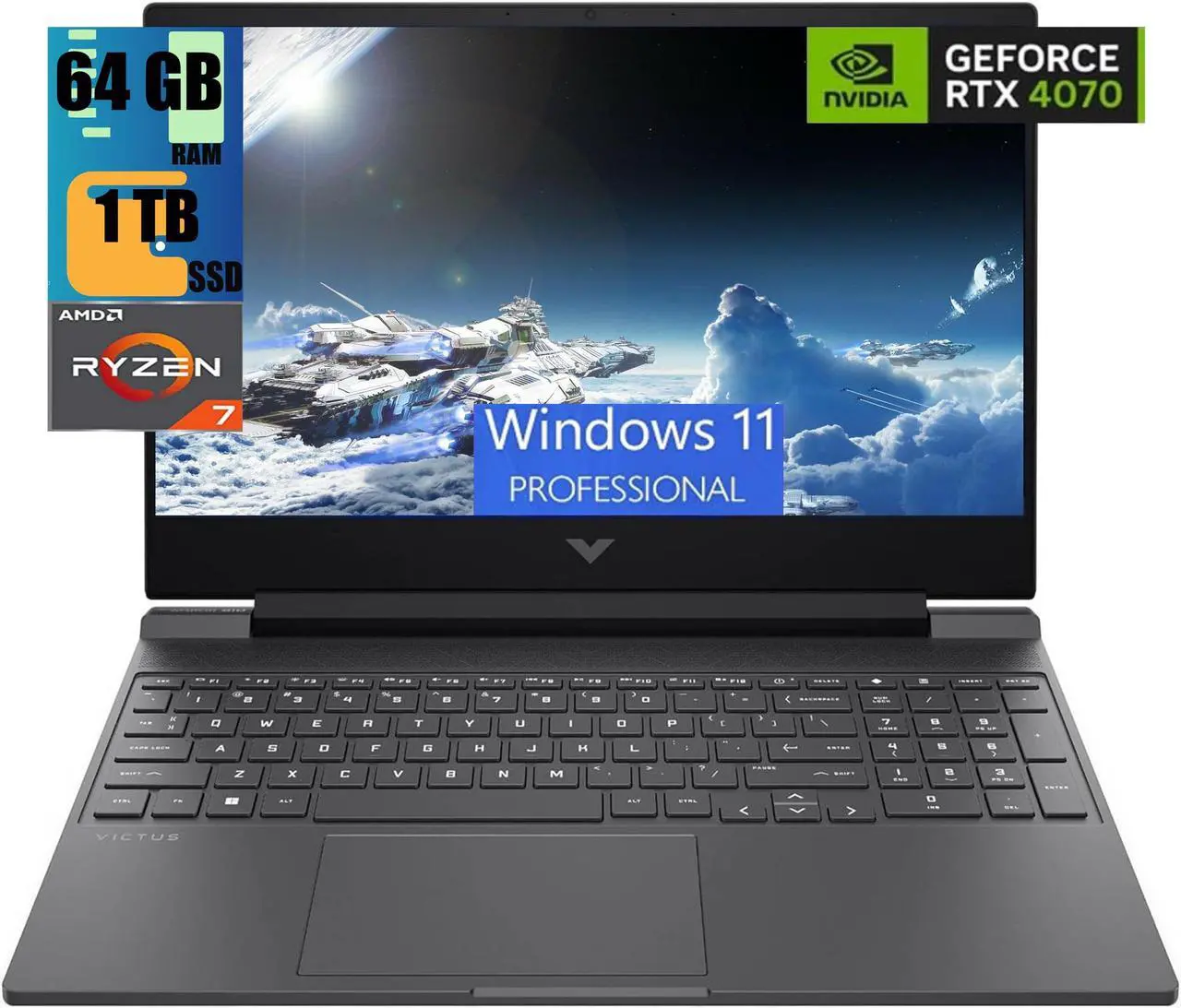 Main image of HP Victus 16 Gaming Laptop, 16.1" FHD 144Hz Display, AMD Octa-Core Ryzen 7 8845HS Processor, GeForce RTX 4070 8GB Graphic, 64GB DDR5  1TB PCIe SSD, Backlit KB, Bluetooth 5.3, Windows 11 Pro