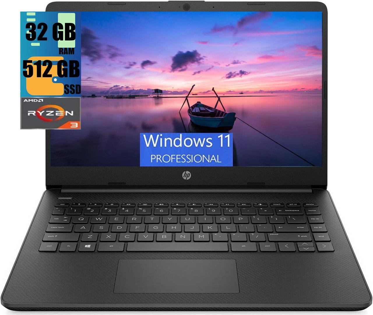 HP 14 Business Laptop, 14" HD Touchscreen, AMD Quad-core Ryzen 3 5300U Processor, AMD Radeon Graphics, 32GB DDR4  512GB PCIe SSD, Wi-Fi 6E and Bluetooth, Windows 11 Pro