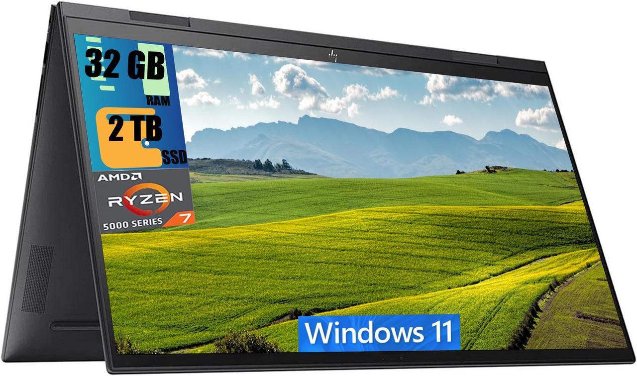 Main image of HP ENVY x360 15 Laptop, 15.6" FHD Touchscreen, AMD Ryzen 7 5825U Octa-Core processor, AMD Radeon Graphics, 32GB DDR4  2TB PCIe SSD, USB-C HDMI Fingerprint, Windows 11