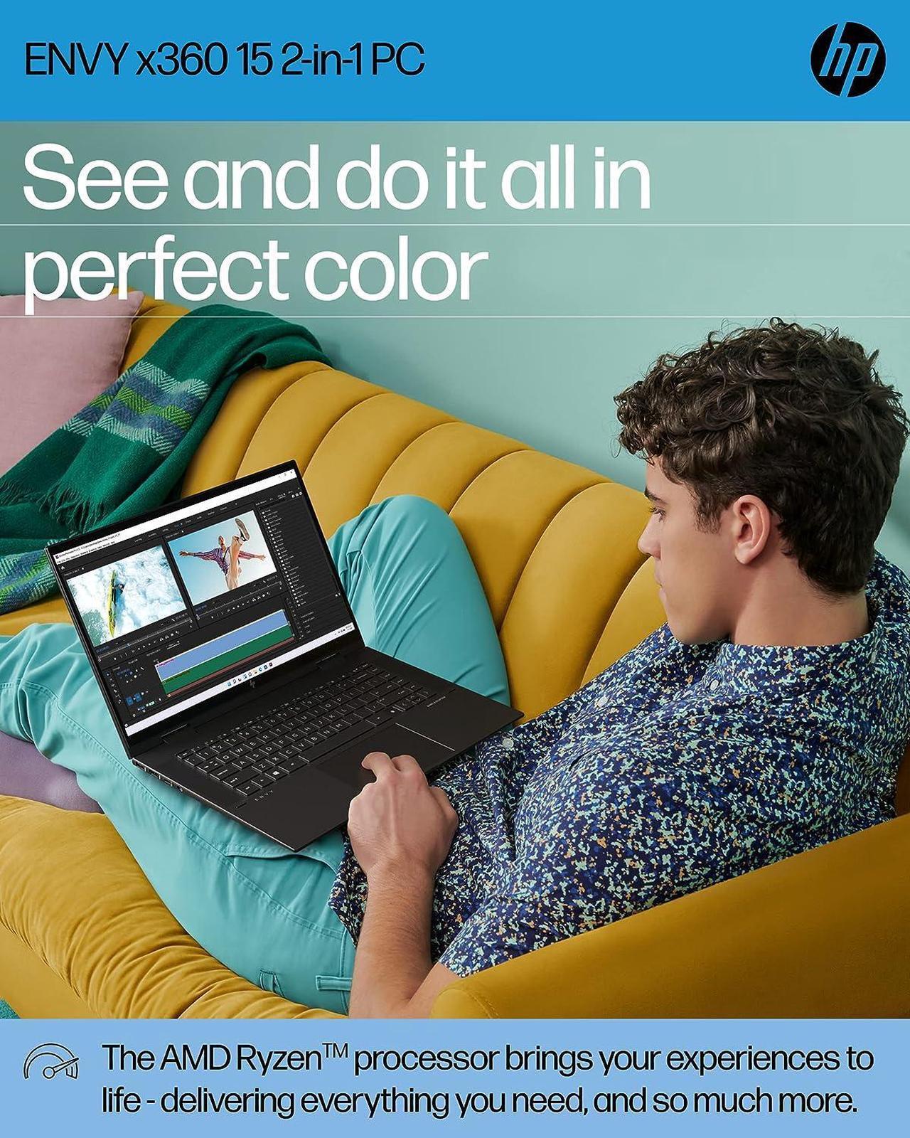 Alt view image 3 of 7 - HP ENVY x360 15 Laptop, 15.6" FHD Touchscreen, AMD Ryzen 7 5825U Octa-Core processor, AMD Radeon Graphics, 32GB DDR4  2TB PCIe SSD, USB-C HDMI Fingerprint, Windows 11