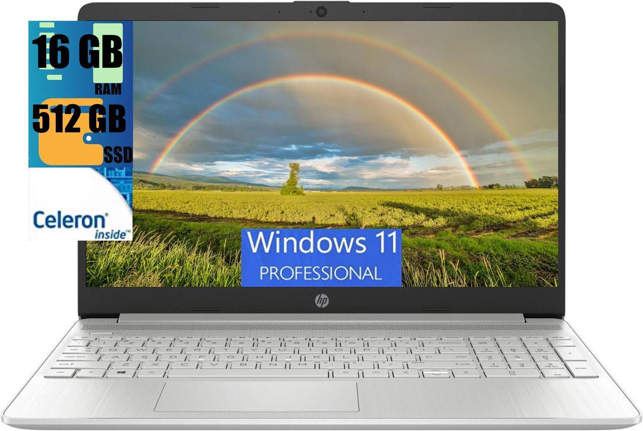 HP 15s Business Laptop, 15.6" HD (1366x768) Display, Intel Celeron N4120 Quad Core Processor, Intel UHD 600 Graphics, 16GB DDR4  512GB PCIe SSD, WiFi, Bluetooth, Webcam, Windows 11 Pro