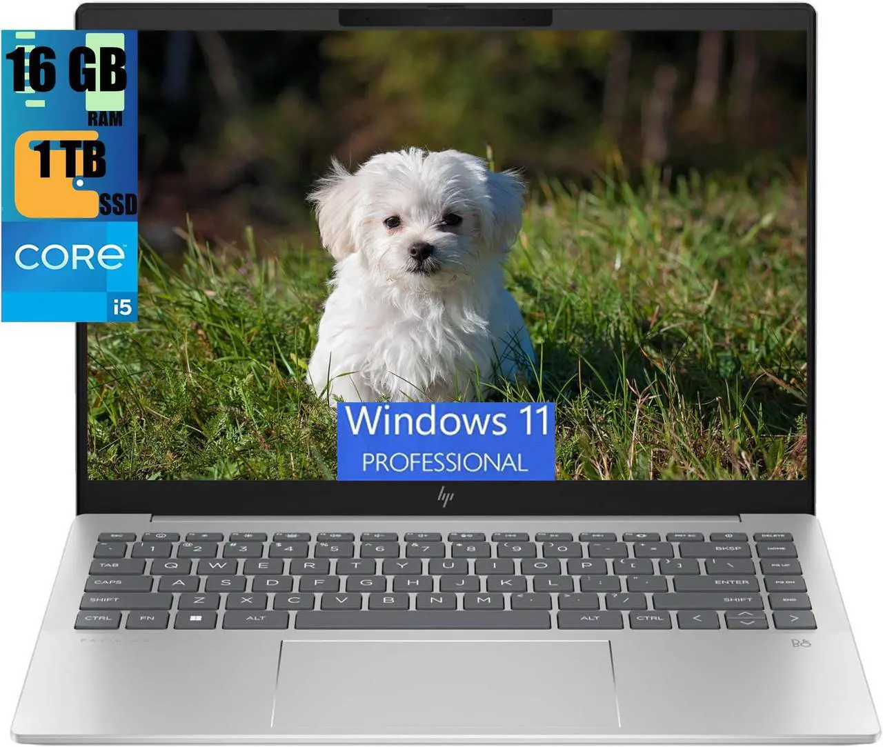 Main image of HP Pavilion Plus 14 Laptop, 14.0" WQXGA Display, Intel Core i5-1335U 10-Cores Processor, Intel Iris Xe Graphics, 16GB  DDR4  1TB PCIe SSD, Backlit KB, Thunderbolt 4, WiFi 6E, Windows 11 Pro