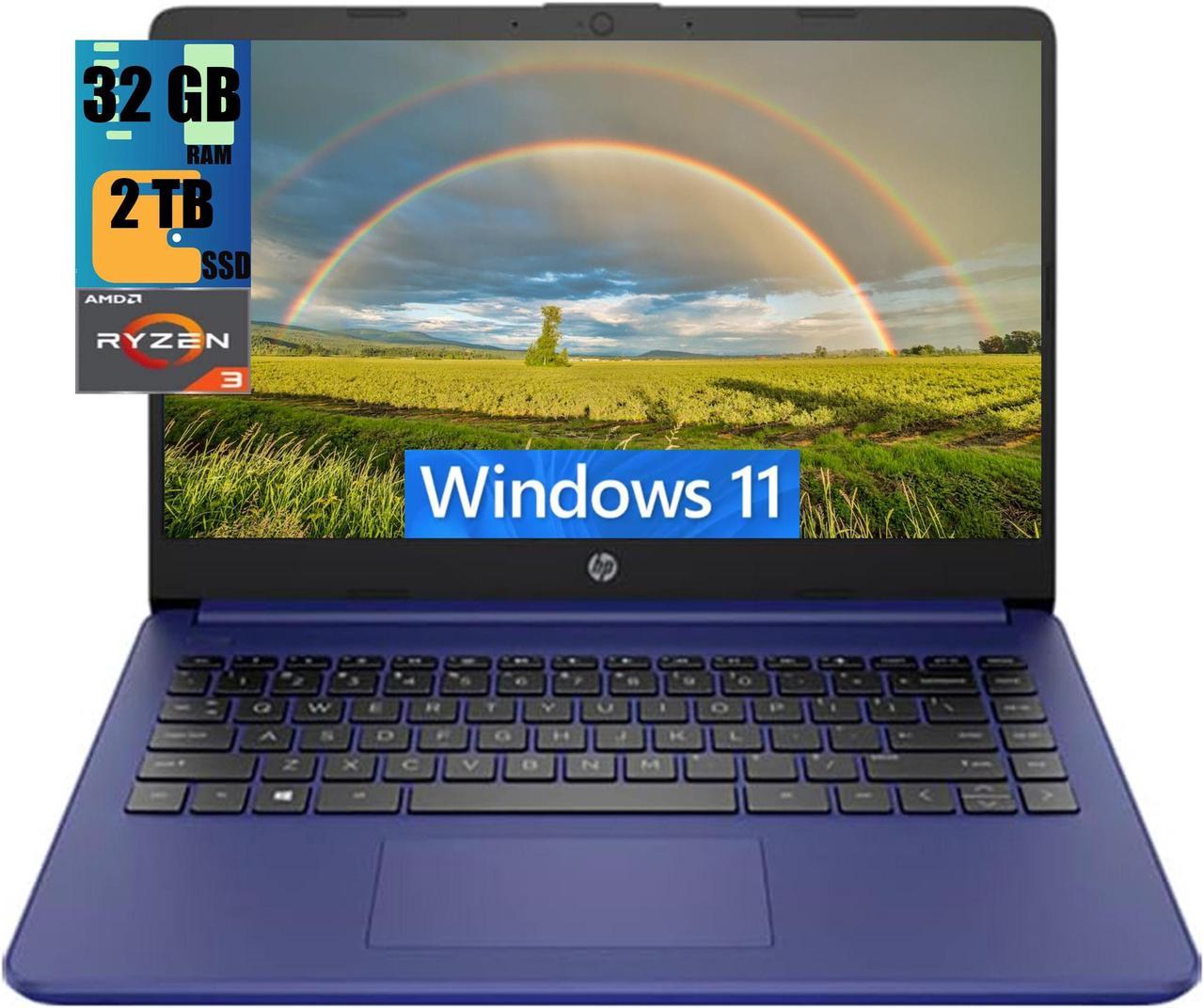 HP 14z Laptop, 14.0" HD Display, AMD Ryzen 3 5300U 4-Cores Processor, AMD Radeon Graphics, 32GB DDR4  2TB PCIe SSD, WiFi 6, Bluetooth, HD Webcam, SD Reader, Windows 11