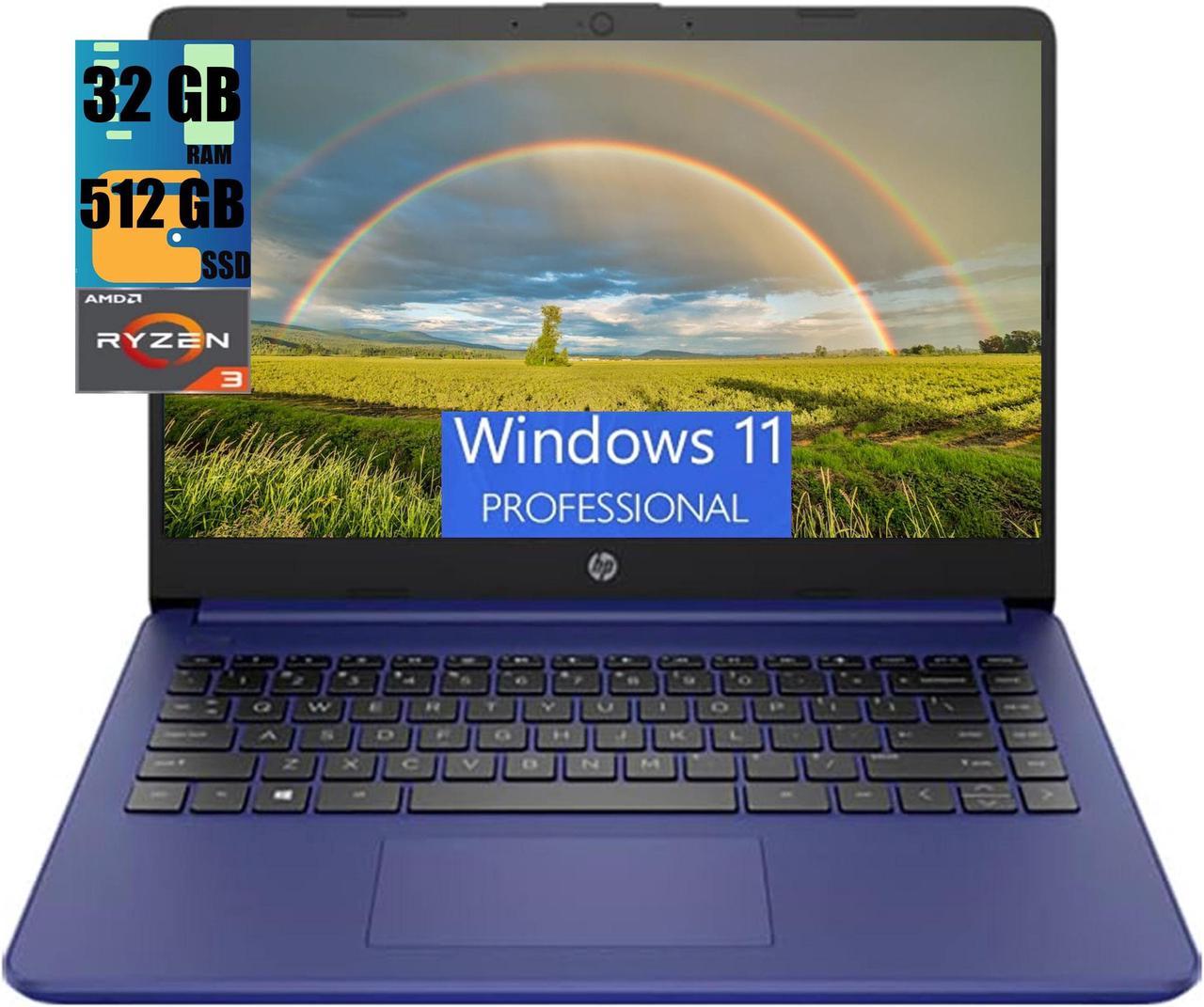 HP 14z Laptop, 14.0" HD Display, AMD Ryzen 3 5300U 4-Cores Processor, AMD Radeon Graphics, 32GB DDR4  512GB PCIe SSD, WiFi 6, Bluetooth, HD Webcam, SD Reader, Windows 11 Pro